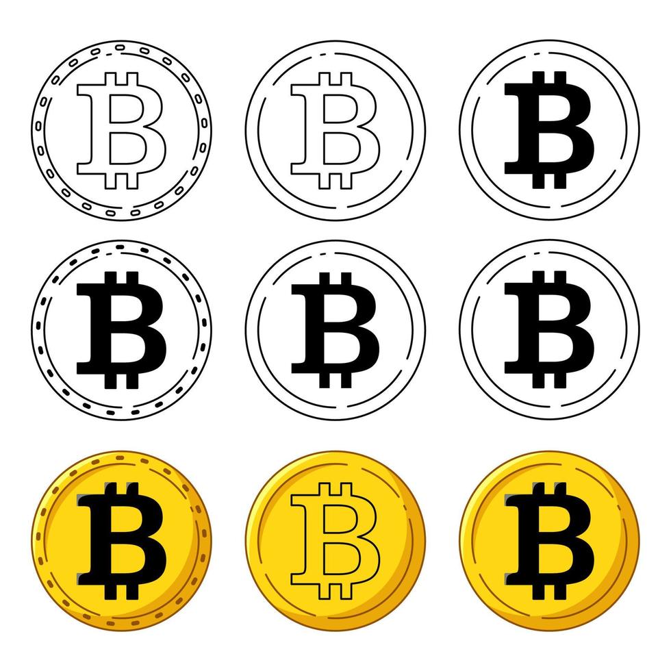 set van bitcoin-pictogrammen. cryto valutasymbolen. digitale zakelijke vector