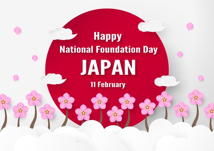 Happy National Foundation Day 2019 voor Japanners. Sjabloonontwerp in flatlay-stijl. Vector illlustration met gesneden document en ambachtconcept.