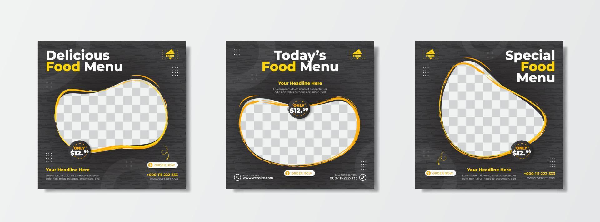 voedselmenu promotie verkoopsjabloon met donkere achtergrond voor post op sociale media vector