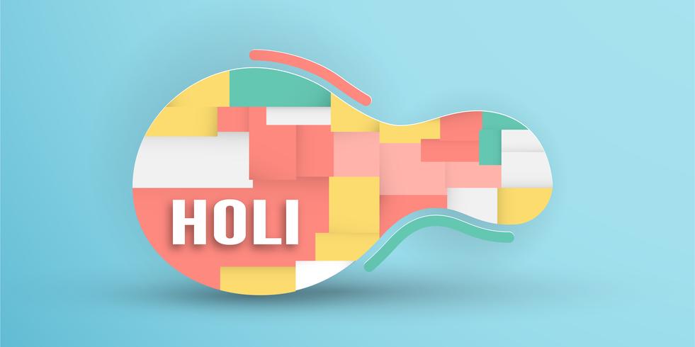 Gelukkige Holi, Festival of Colors. Sjabloon element ontwerp voor sjabloon, banner, poster, wenskaart. Vector illustratie in papier gesneden, ambacht, origami type met plat lag stijl.