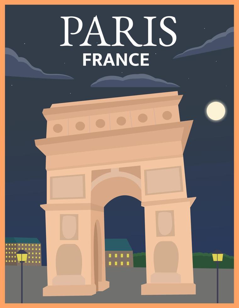 illustratie vector ontwerp van retro en vintage reisposter van arc de triomphe in parijs