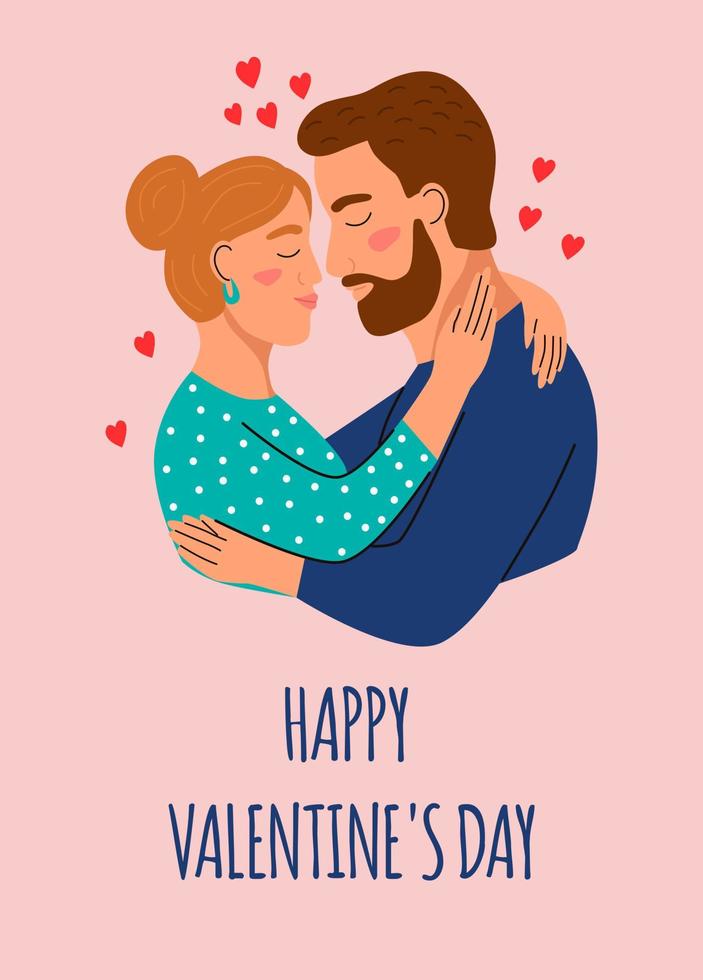 een valentijnskaart. een verliefd paar knuffels. platte vectorillustratie vector