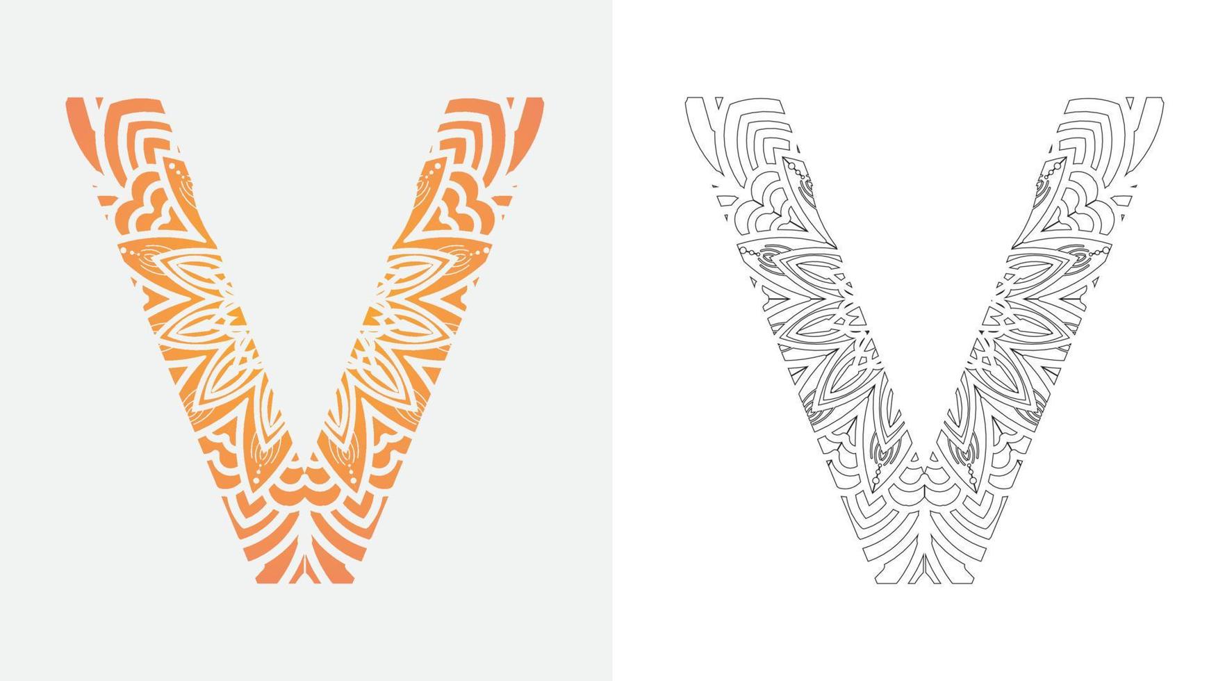 alfabet letter v pop-art, mandala kleuren ornamenten ontwerp vector