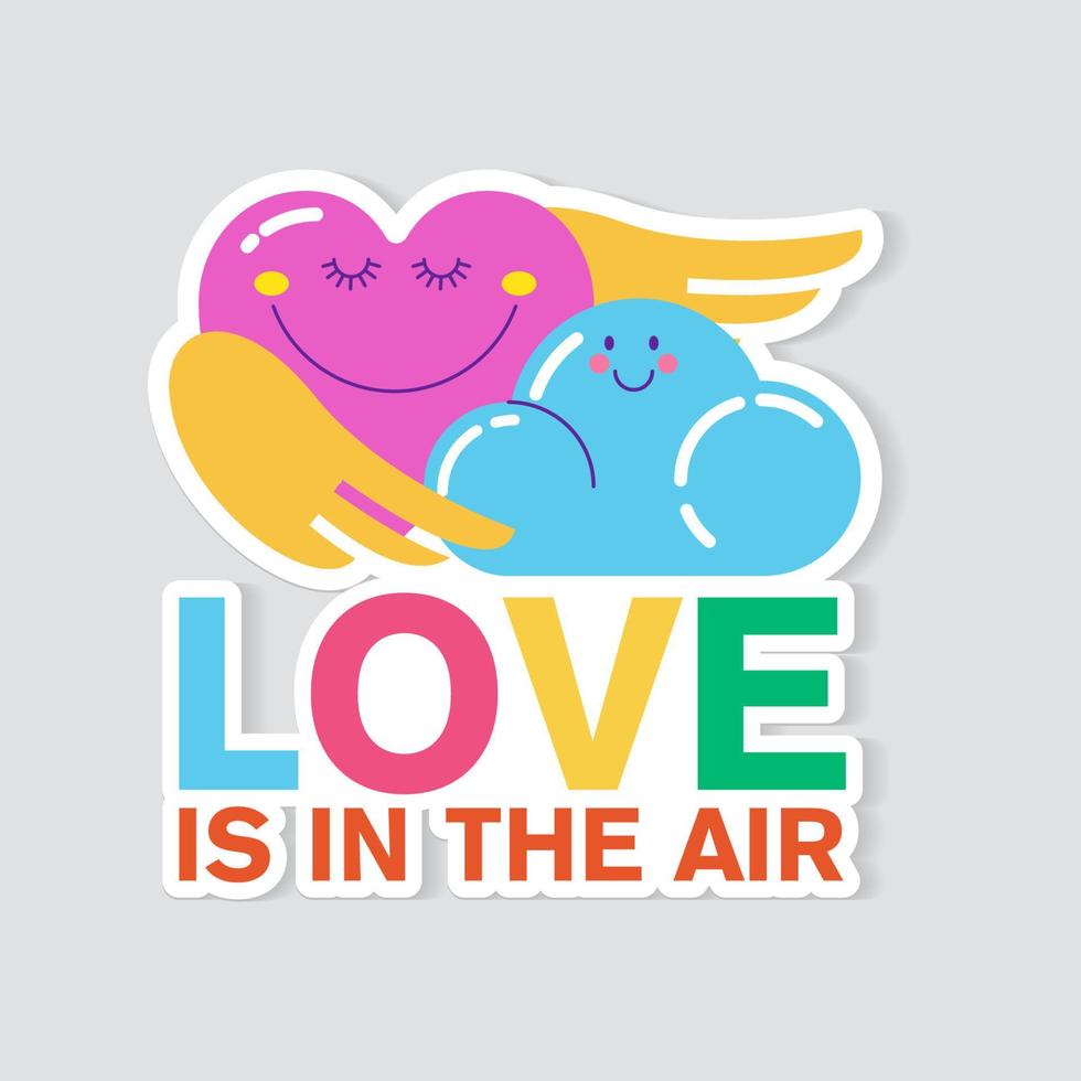 een hart verliefd op een wolk. vector cartoon sticker over liefde.