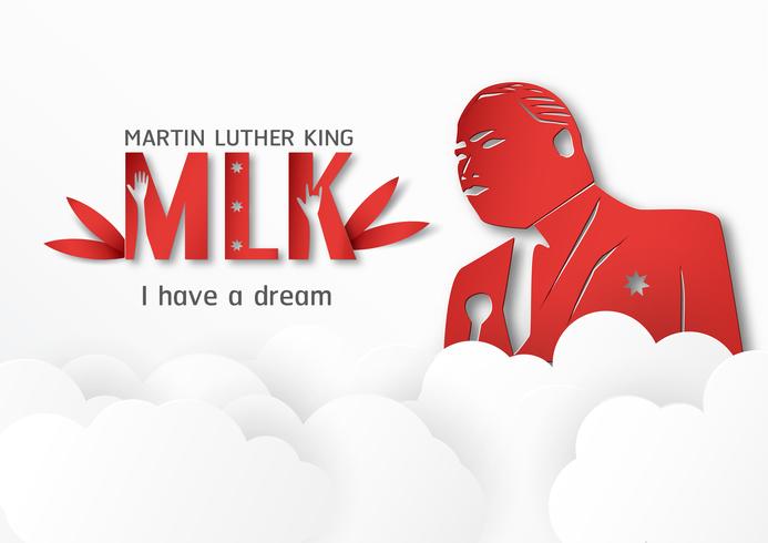 Thailand, Udonthani - 16 januari 2019: Happy Martin Luther King Jr. Day met papier gesneden en ambachtelijke stijl. Vectorillustratie voor achtergrond, banner, poster, reclame, uitnodigingskaart en sjabloon. vector