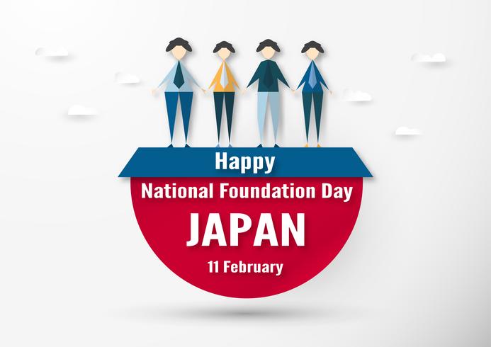 Happy National Foundation Day 2019 voor Japanners. Sjabloonontwerp in flatlay-stijl. Vector illlustration met gesneden document en ambachtconcept.