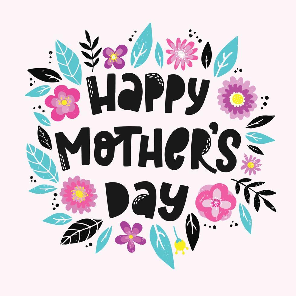 schattig handschrift citaat 'happy mother's day' versierd met een krans van bloemen en bladeren. wenskaart, poster, print, uitnodiging desogn. eps 10 vector