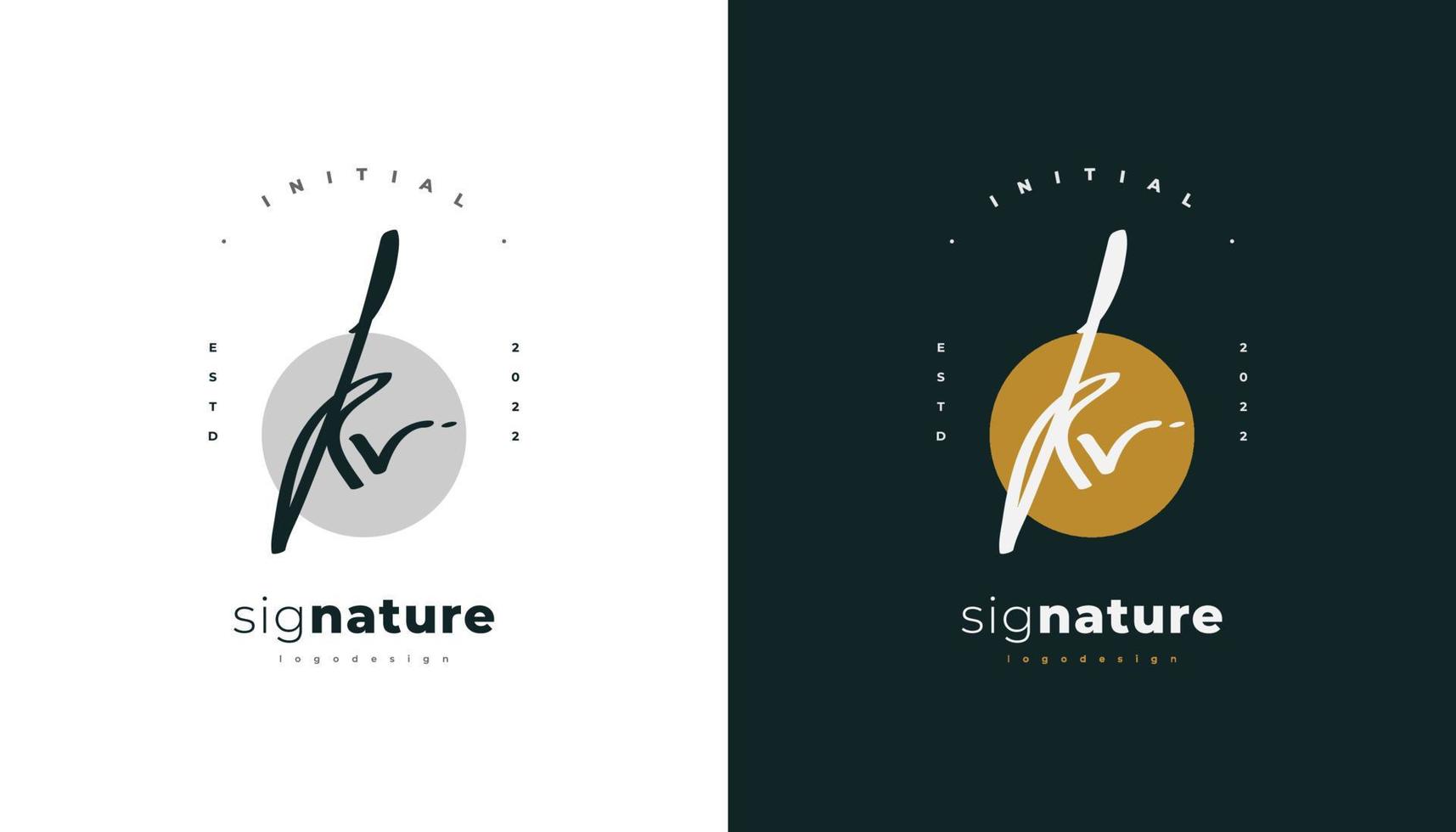 kv aanvankelijk logo-ontwerp met elegante handschriftstijl. kv handtekening logo of symbool voor bruiloft, mode, sieraden, boutique, botanische, bloemen en zakelijke identiteit vector