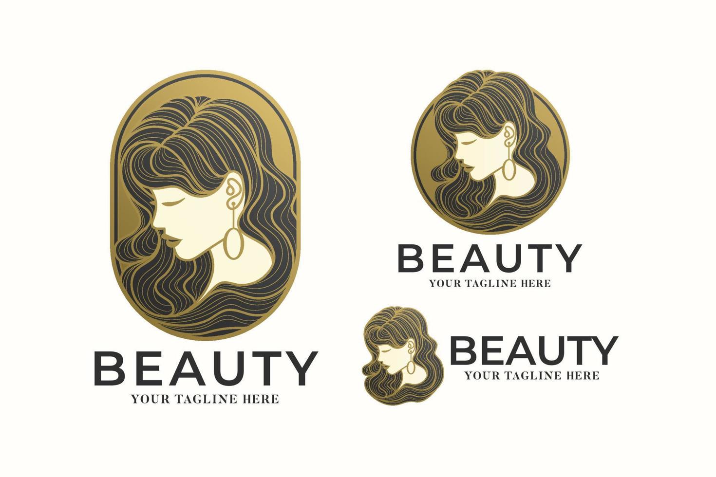 gouden schoonheid vrouw logo sjabloon vector