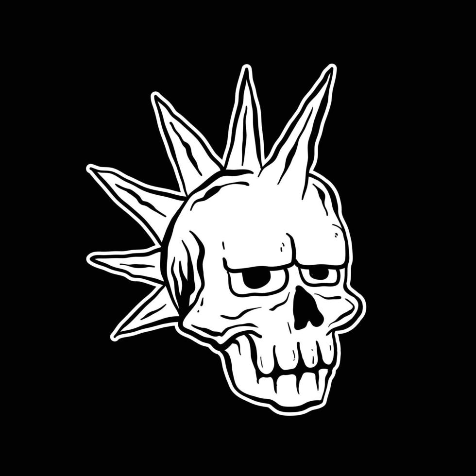 handgetekende zwart-witte punk schedel premium vector