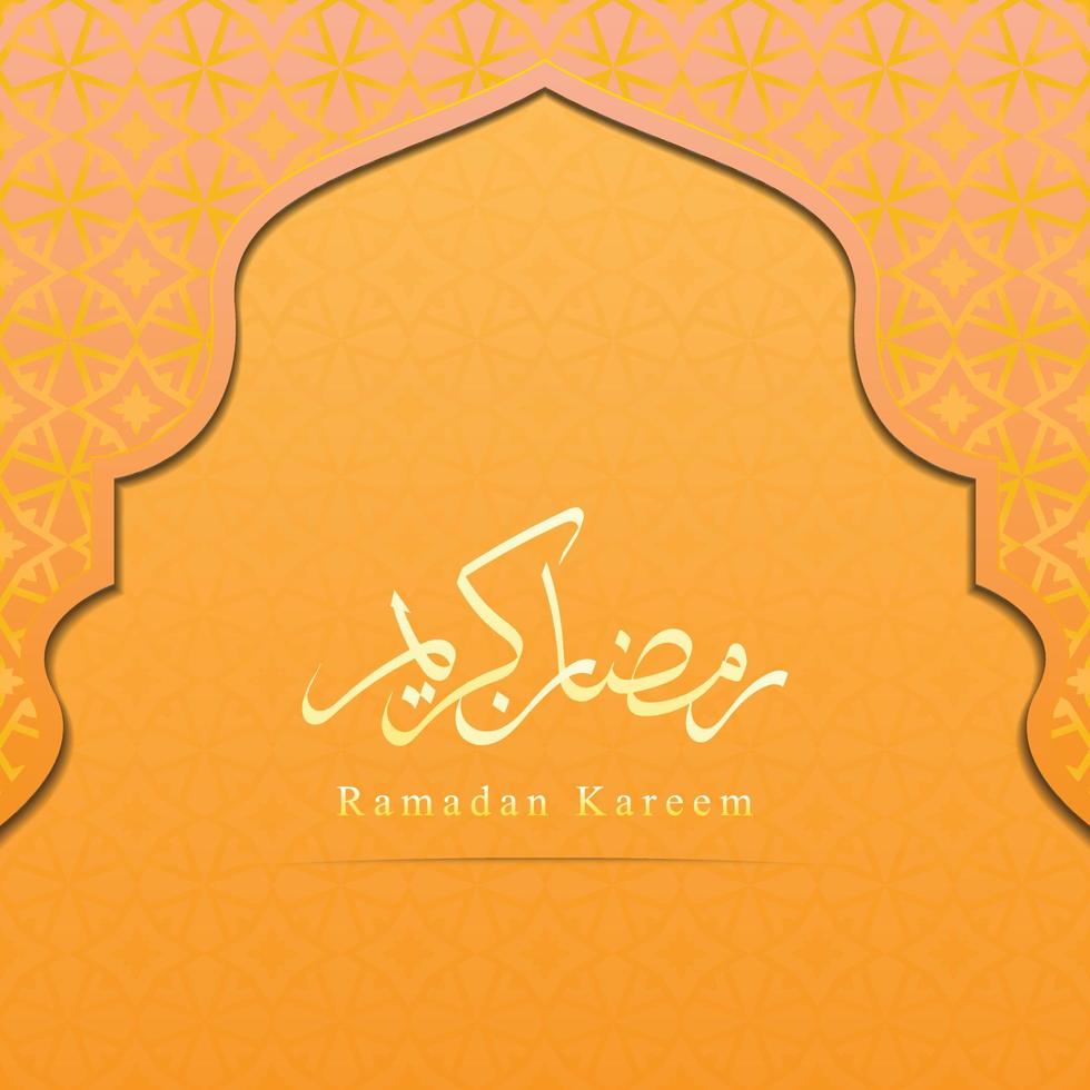 ramadan kareem-ontwerp met arabische kalligrafie, patroonachtergrond en speciale moskeedeur voor begroeting vector
