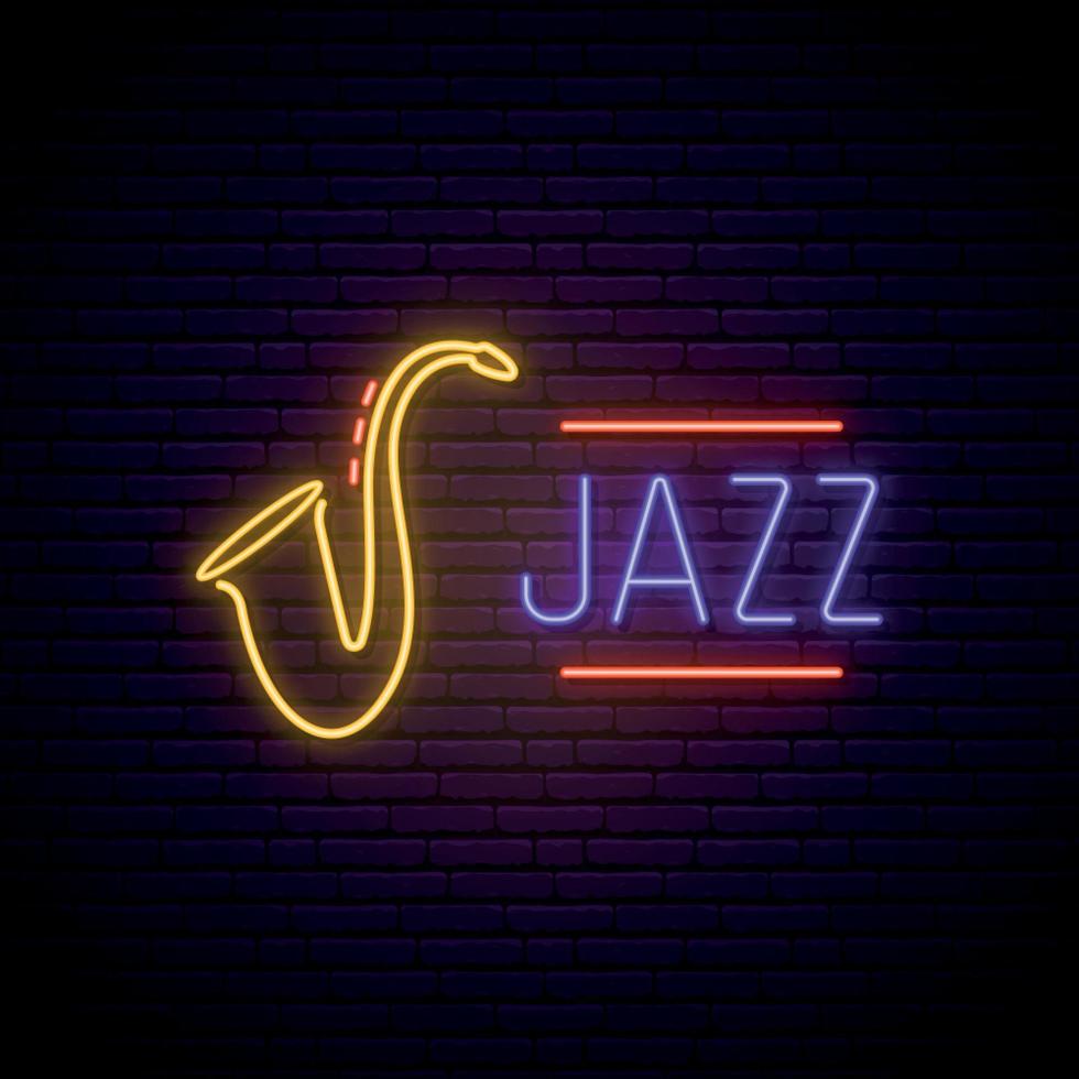 jazz muziek neon teken. heldere nacht uithangbord voor bar, café, restaurant. vector