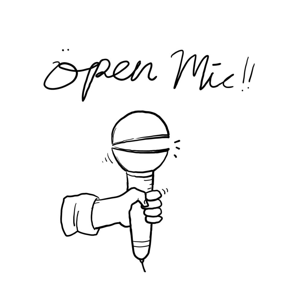 handgetekende open microfoon evenement partij sessie doodle. vintage stijl vectorillustratie. vector