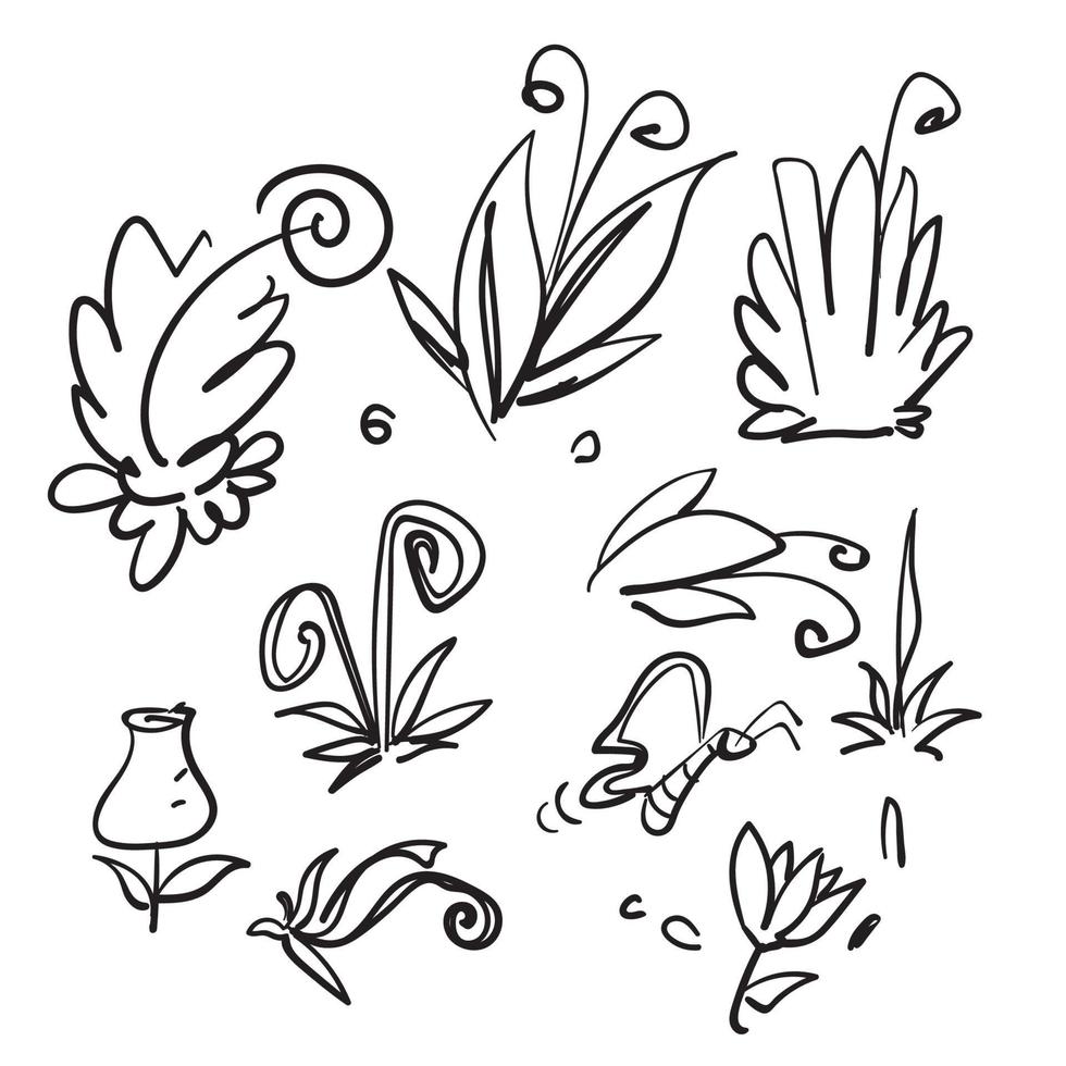 hand getrokken doodle lente seizoen plant en bloem illustratie vector geïsoleerd