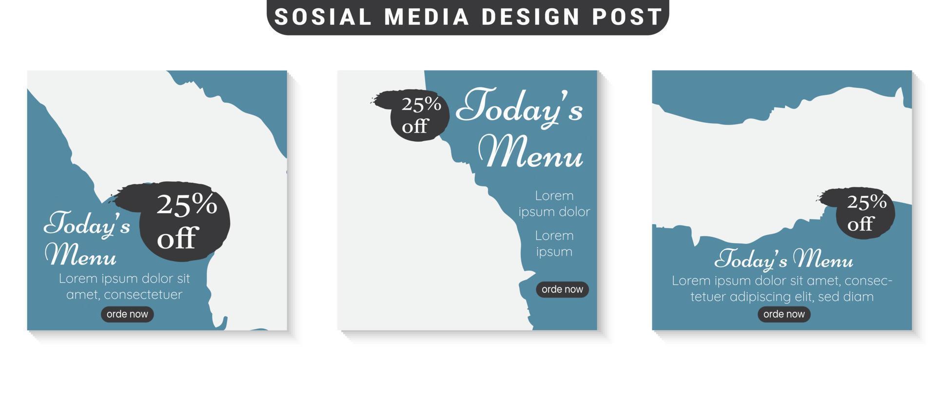 eten en restaurant menu banner sociale media plaatsen. set bewerkbare social media-sjabloon voor promotie. vector