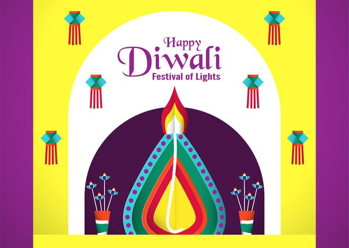 Uitnodiging achtergrond voor Diwali, festival van lichten van hindoe. Vector illustratieontwerp in gesneden document en ambachtstijl.