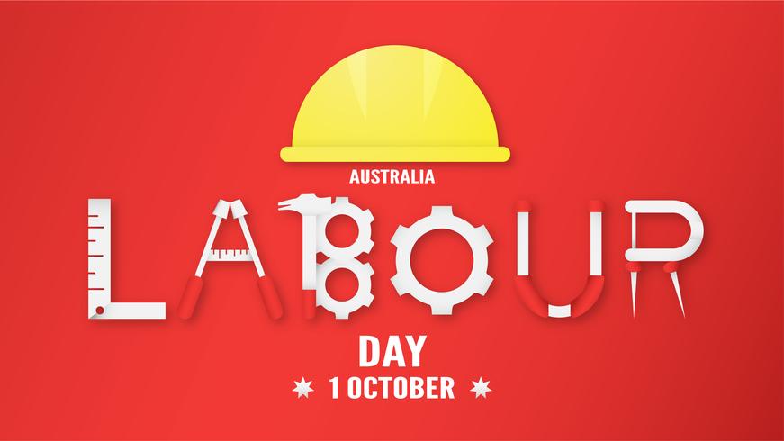 Bannerachtergrond voor Dag van de Arbeid, Austratlia, in 1 oktober. Vectorillustratie in papier knippen en digitale vaartuigen. vector