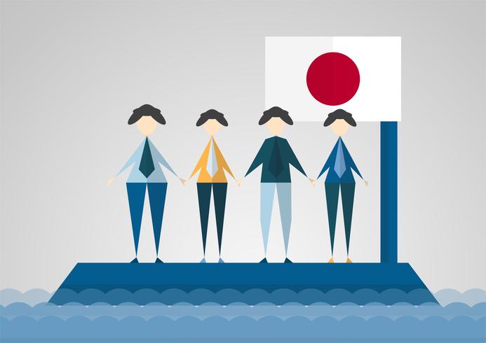 Vectorillustratie in concept vloed op het land van Japan. Bid voor Japans in de stad Takatsuki. vector