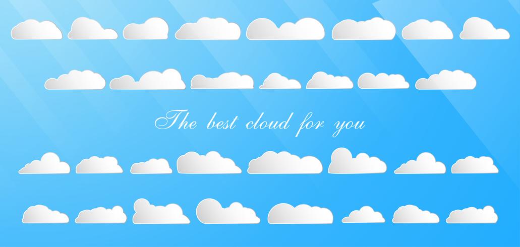 Reeks van de beste die wolk op blauwe achtergrond met tekstruimte en licht wordt geïsoleerd. vector