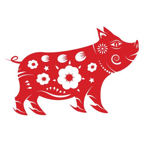 Pig zodiac. Chinees nieuw jaar 2019 concept. Papierkunst en grafisch ontwerpthema. vector