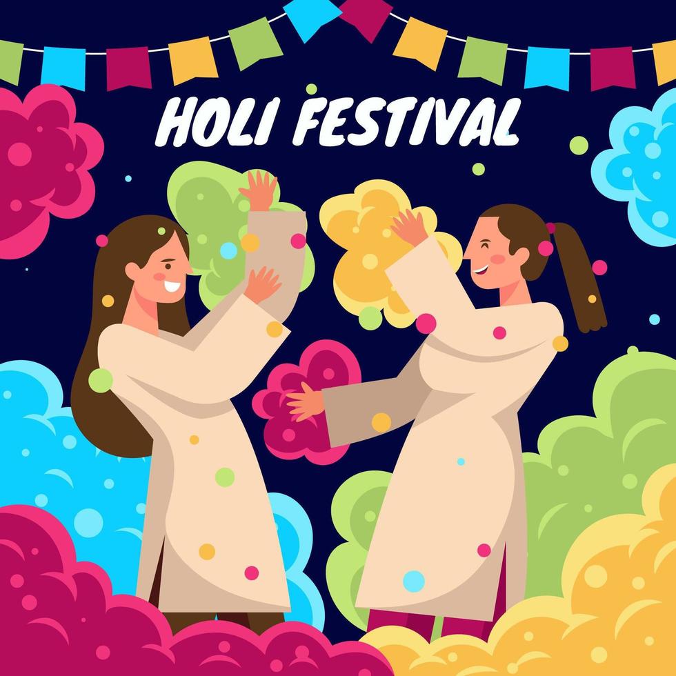 holi festival met karakter en full colour vector