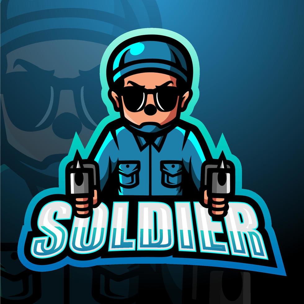 soldaat mascotte esport logo ontwerp vector