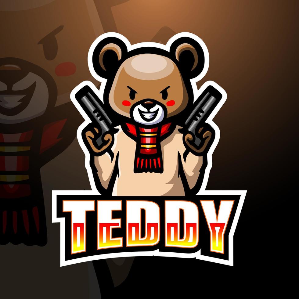 teddybeer gunner mascotte esport logo ontwerp vector