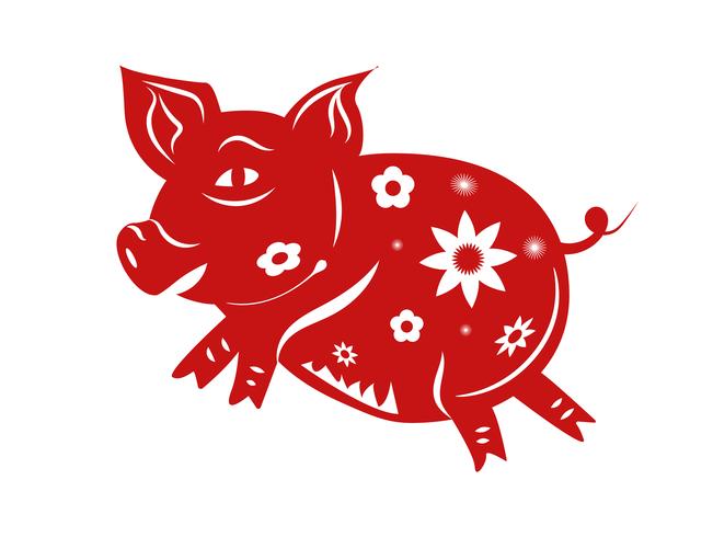 Pig zodiac. Gelukkig Chinees nieuw jaar 2019 het jaar van varkensconcept. Papierkunst en grafisch ontwerpthema. Illustratievector voor groetkaartverjaardag en viering. Rode kleur patroon textuur vector