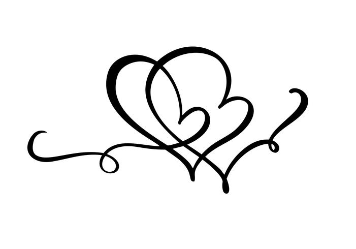 Hand getekend twee Hart liefde teken. Romantische kalligrafievector van valentijnskaartdag. Concepn pictogram symbool voor t-shirt, wenskaart, poster bruiloft. Ontwerp platte element illustratie vector