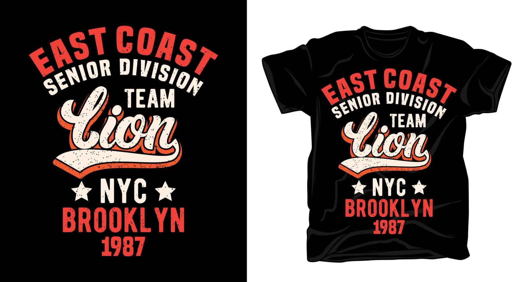 oostkust leeuw team varsity typografie voor t-shirtontwerp vector