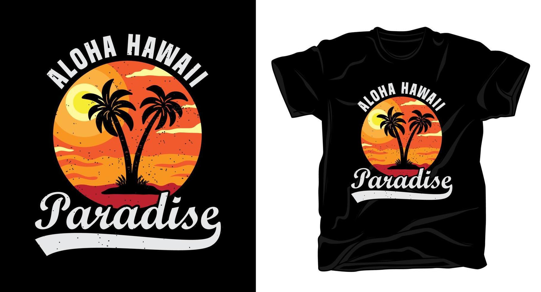 aloha hawaii paradijs typografie met palmbomen en zon t-shirt design vector