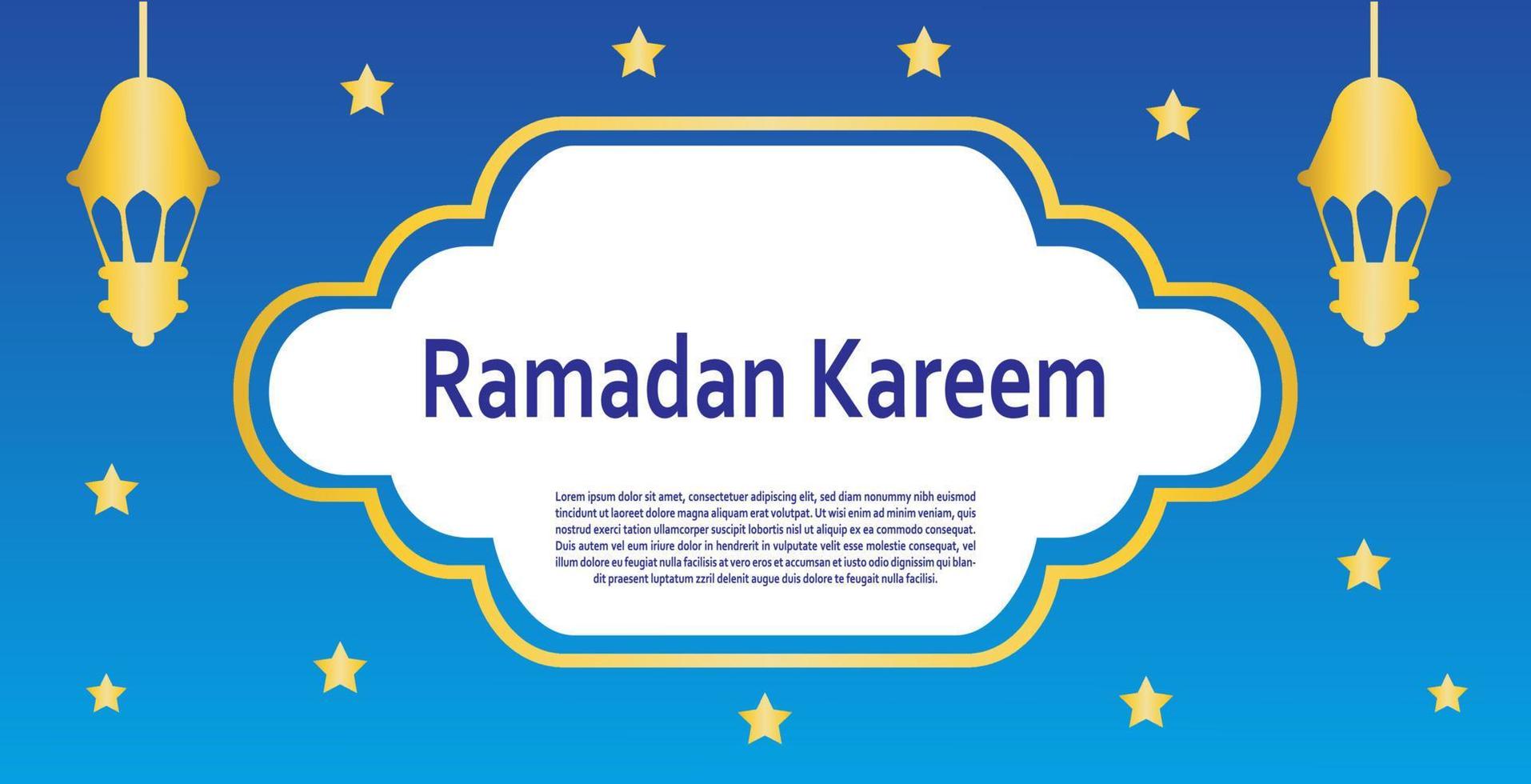 ramadan kareem bannerontwerp in blauwe kleur. ramadan kareem wenskaart ontwerpen. vector