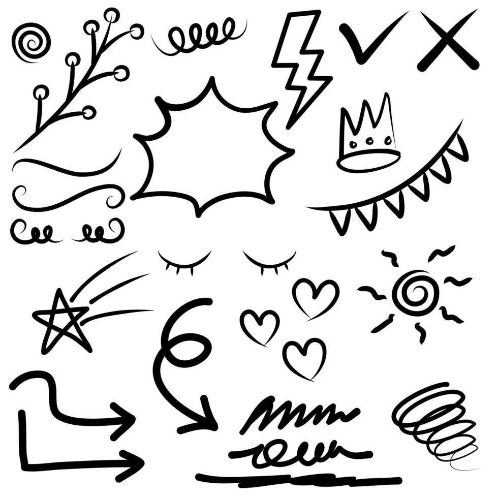 hand getrokken set doodle elementen voor conceptontwerp geïsoleerd op een witte achtergrond. vectorillustratie. vector