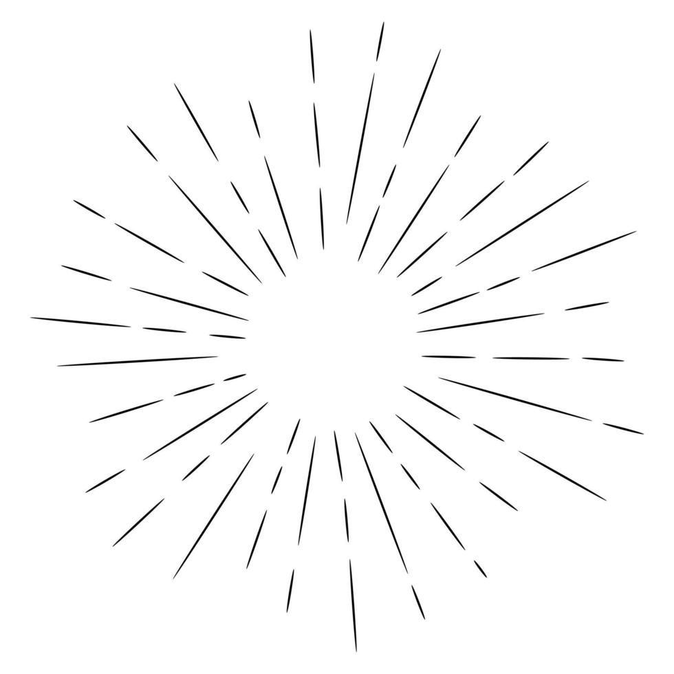 starburst, sunburst hand getrokken. ontwerpelement vuurwerk zwarte stralen. komisch explosie-effect. stralende, radiale lijnen. vector