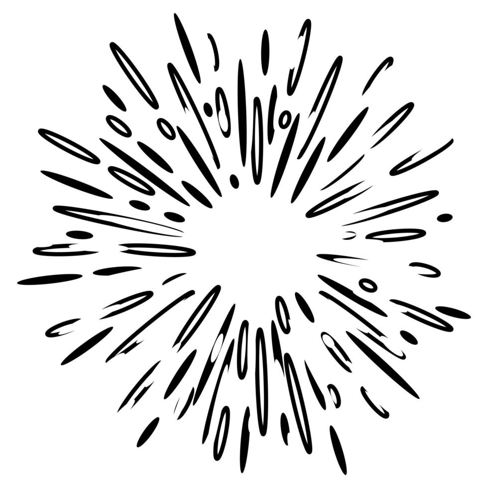 starburst, sunburst hand getrokken. ontwerpelement vuurwerk zwarte stralen. komisch explosie-effect. stralende, radiale lijnen. vector