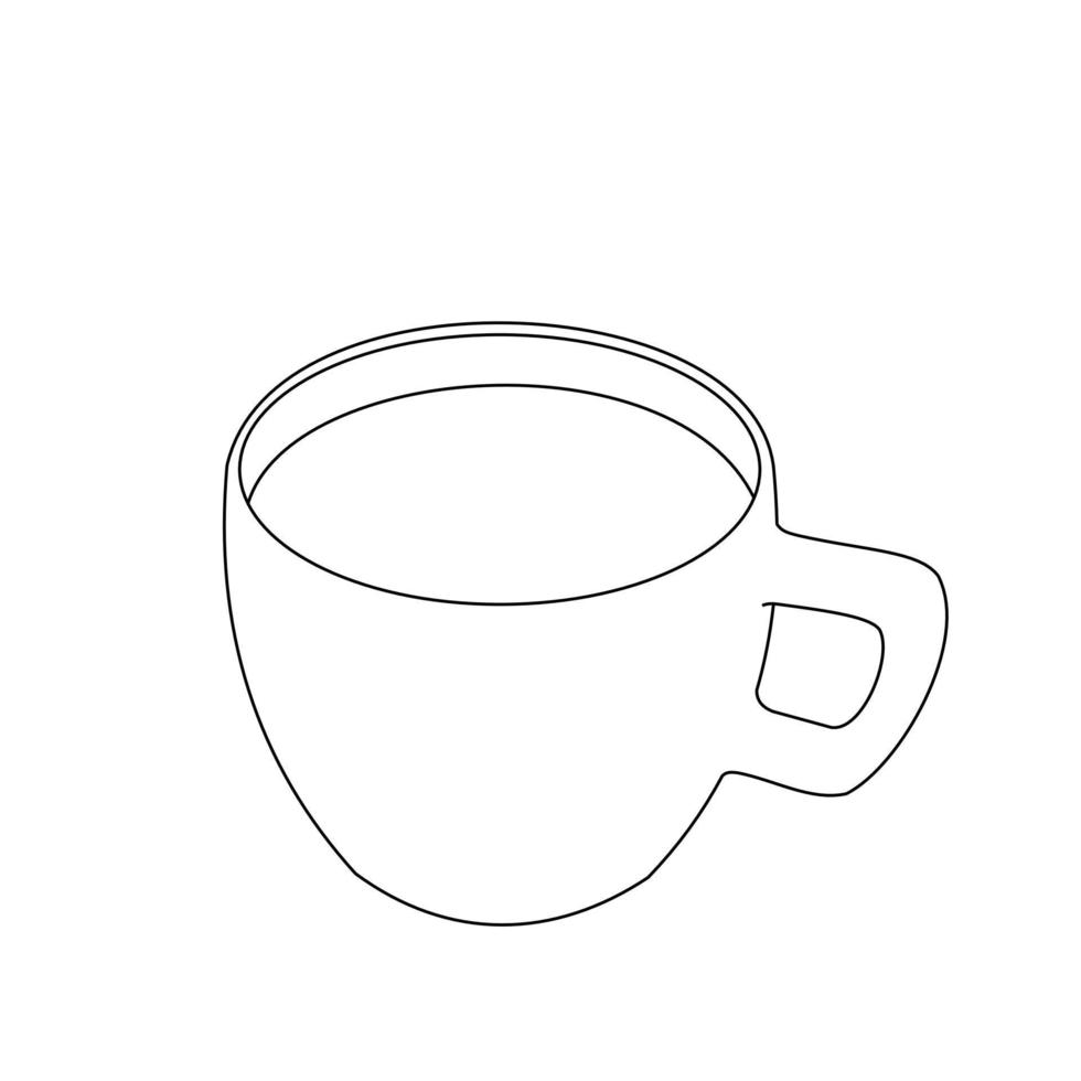 illustratie lijntekening een verse warme kop koffie of thee. kopje Italiaanse of americano sterke koffie espresso. ontbijtconcept of vintage. fijne dag. geïsoleerd op witte achtergrond vector