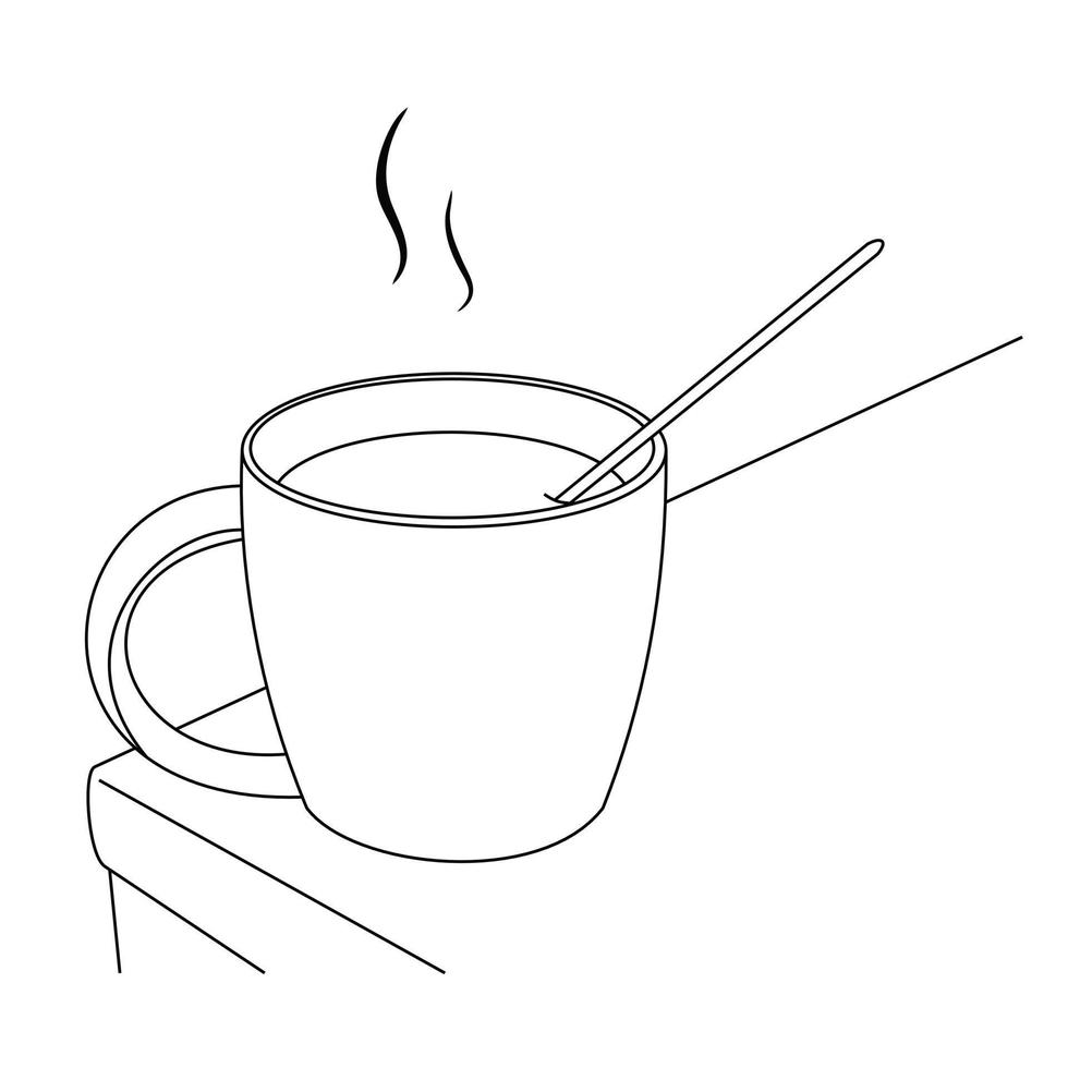illustratie lijntekening een verse warme kop koffie of thee. kopje Italiaanse of americano sterke koffie espresso. ontbijtconcept of vintage. fijne dag. geïsoleerd op witte achtergrond vector