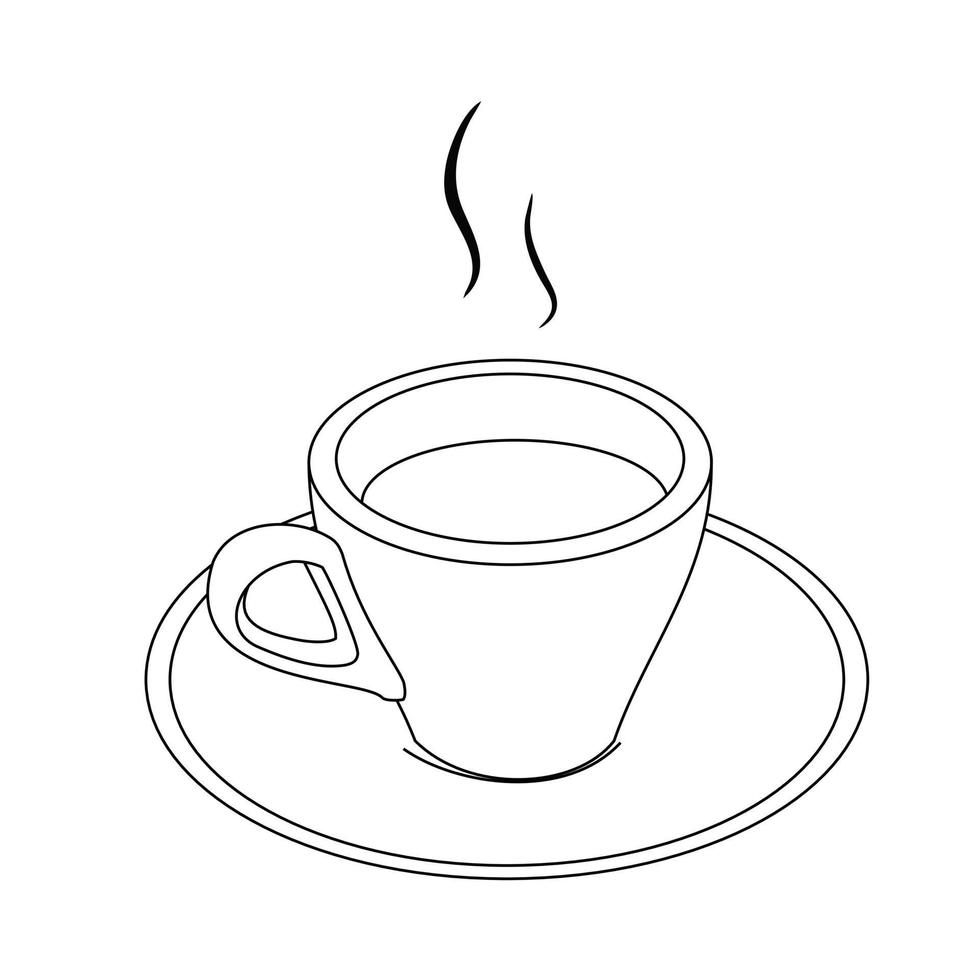 illustratie lijntekening een verse warme kop koffie of thee. kopje Italiaanse of americano sterke koffie espresso. ontbijtconcept of vintage. fijne dag. geïsoleerd op witte achtergrond vector