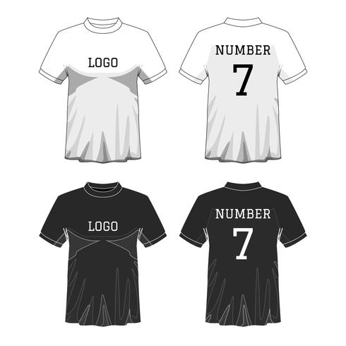 Sport Heren t-shirt met korte mouw in voor- en achterkant. Zwart en wit of ontwerp bewerkbare kleur. Bespotten van sport slijtage concept. Sport en mode thema. EP10 Vector illustratie.