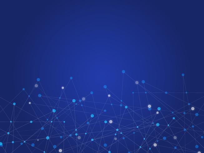 Blauwe technologie en Wetenschap abstracte achtergrond met blauwe en witte lijnpunt. Bedrijfs- en verbindingsconcept. Futuristisch en industrie 4.0-concept. Internet-cybergegevensverbinding en netwerkthema. vector