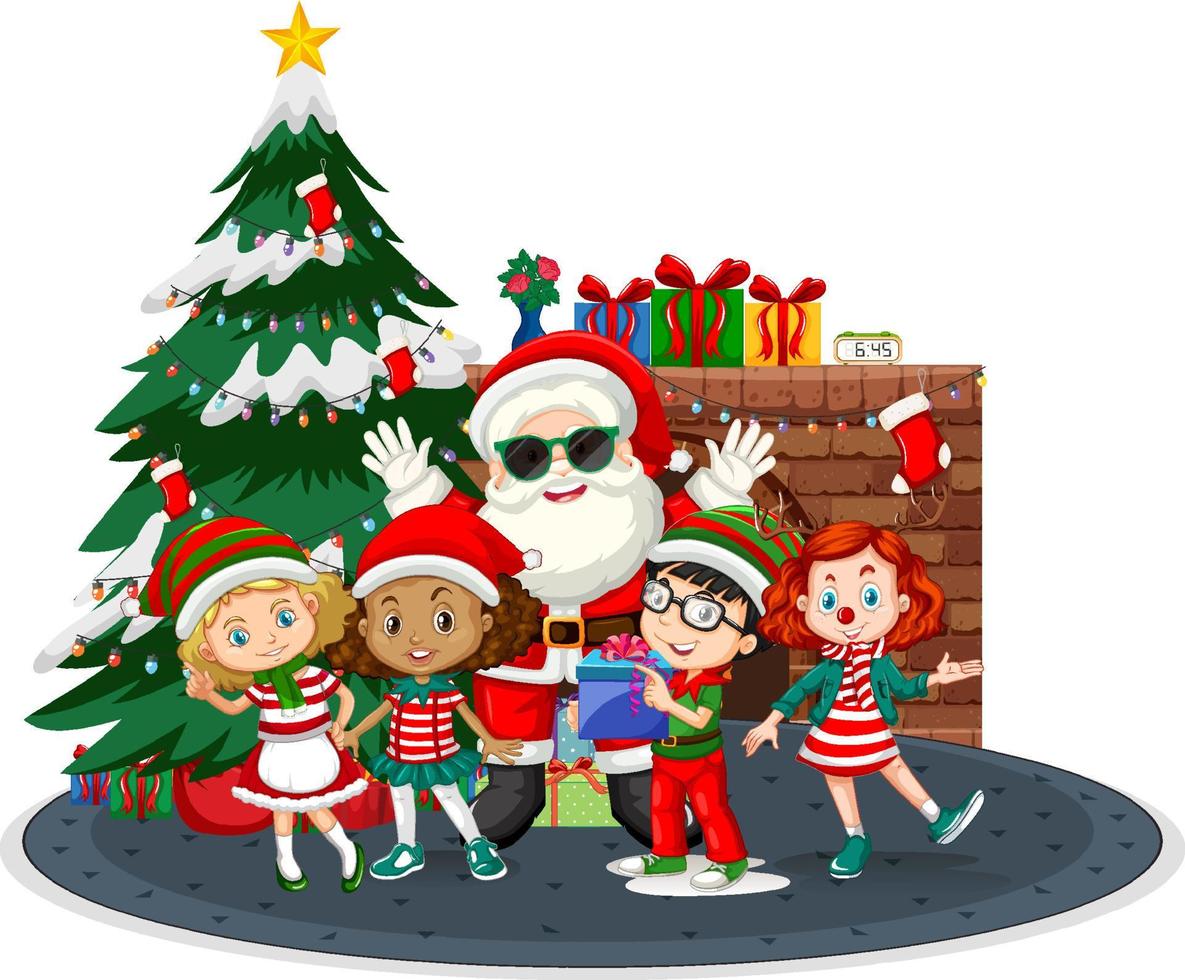 kinderen vieren kerst met de kerstman vector
