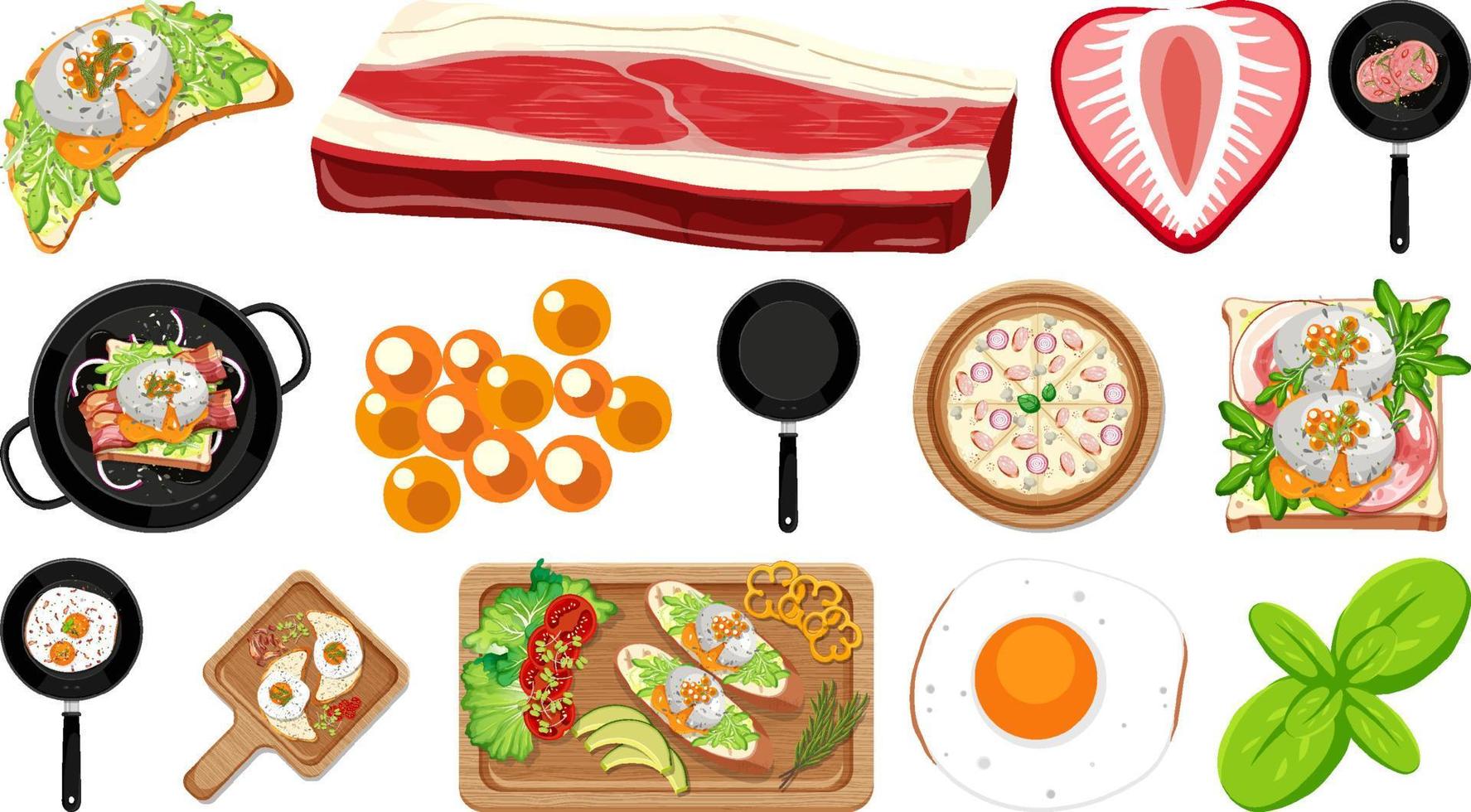 verzameling van voedselingrediënten op witte achtergrond vector