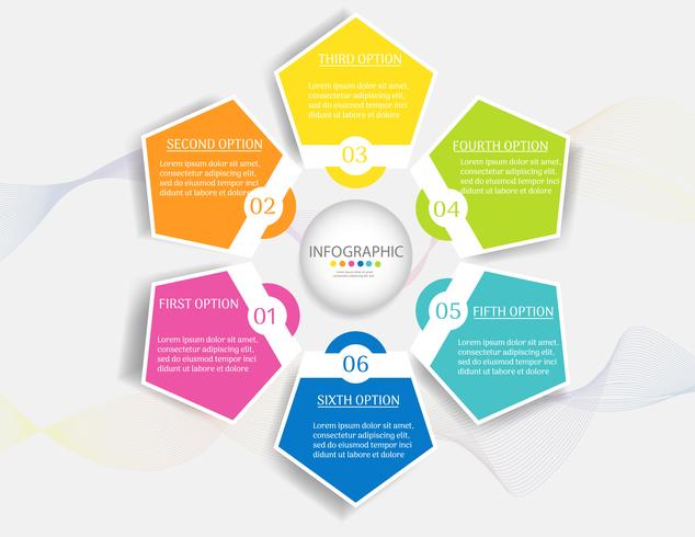 Ontwerpsjabloon Business 6 stappen infographic grafiekelement met plaatsdatum voor presentaties, Vectoreps10. vector