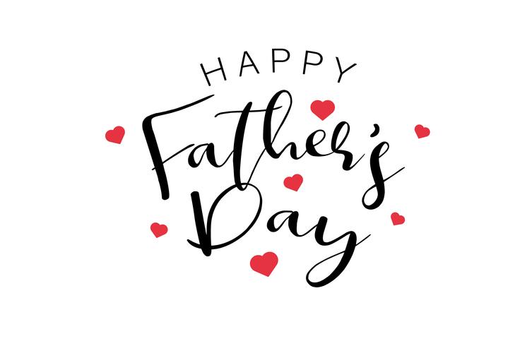 Happy Fathers Day kalligrafie tekst met mini rode harten. Vakantie en decoratie woord en citaten concept. Vector illustratie