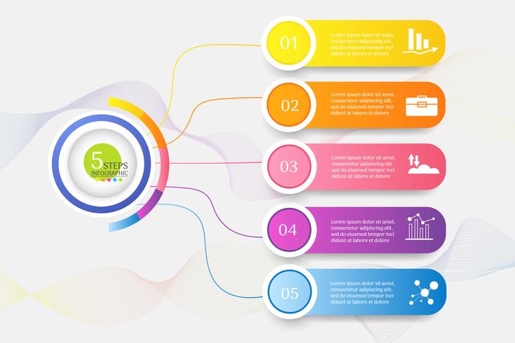 Ontwerpsjabloon Business 5 stappen infographic grafiekelement met plaatsdatum voor presentaties, Vectoreps10. vector