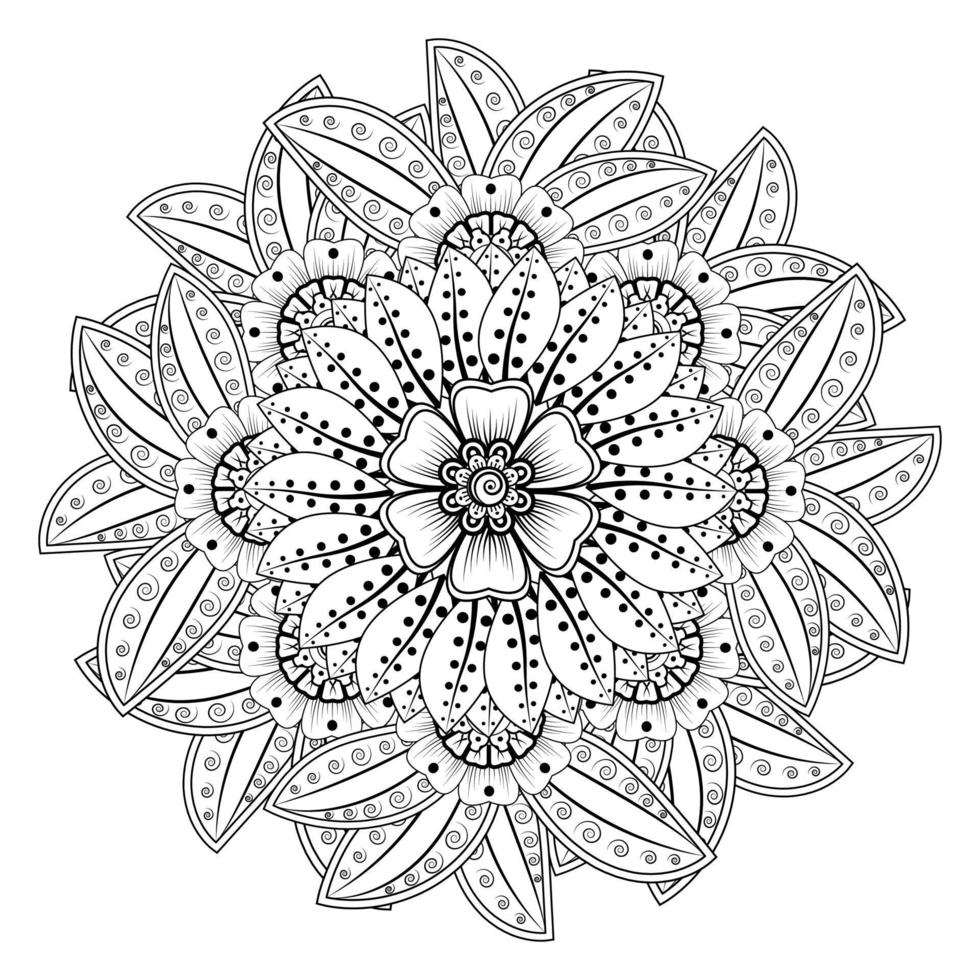 cirkelvormig patroon in de vorm van mandala voor henna, mehndi, tatoeage, decoratie. decoratief ornament in etnische oosterse stijl. kleurboek pagina. vector