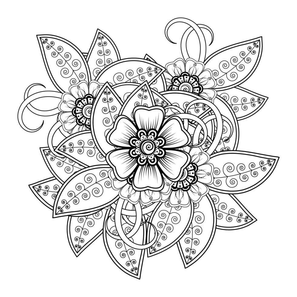 mehndi bloem voor henna, mehndi, tatoeage, decoratie. decoratief ornament in etnische oosterse stijl, doodle ornament, schets hand tekenen. kleurboek pagina. vector