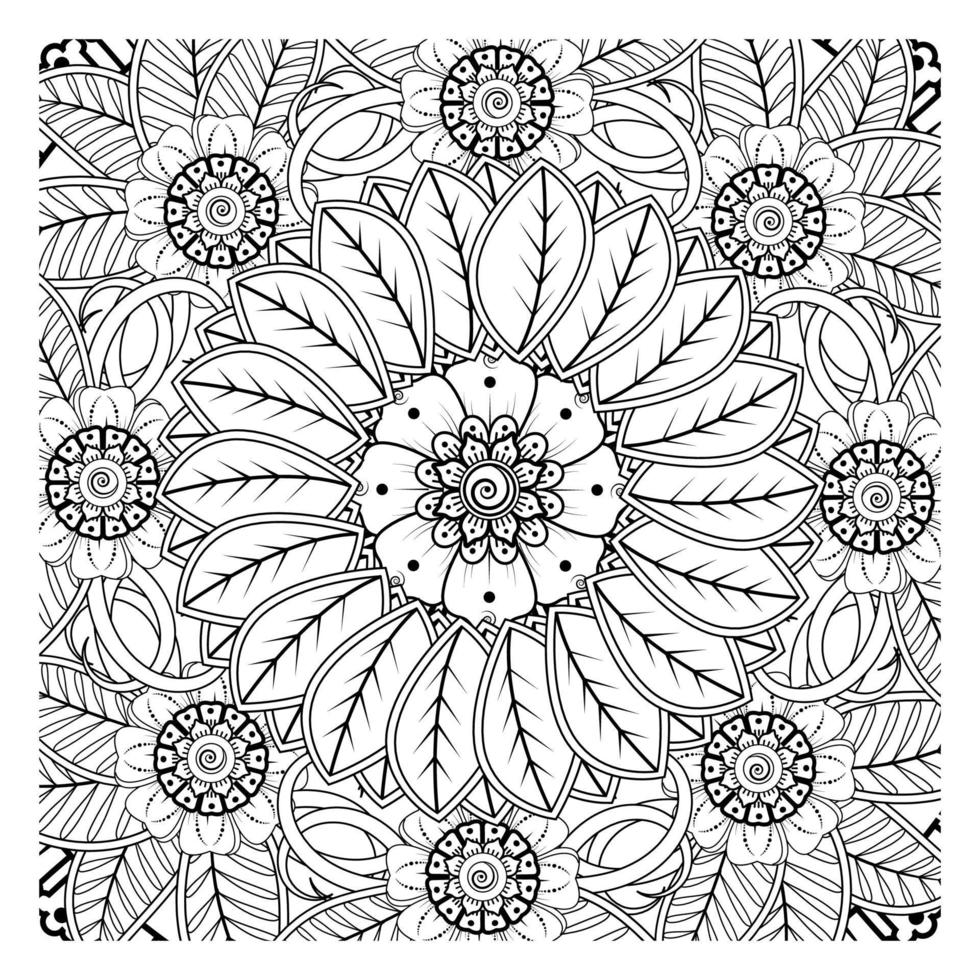 cirkelvormig patroon in de vorm van mandala voor henna, mehndi, tatoeage, decoratie. decoratief ornament in etnische oosterse stijl. kleurboek pagina. vector