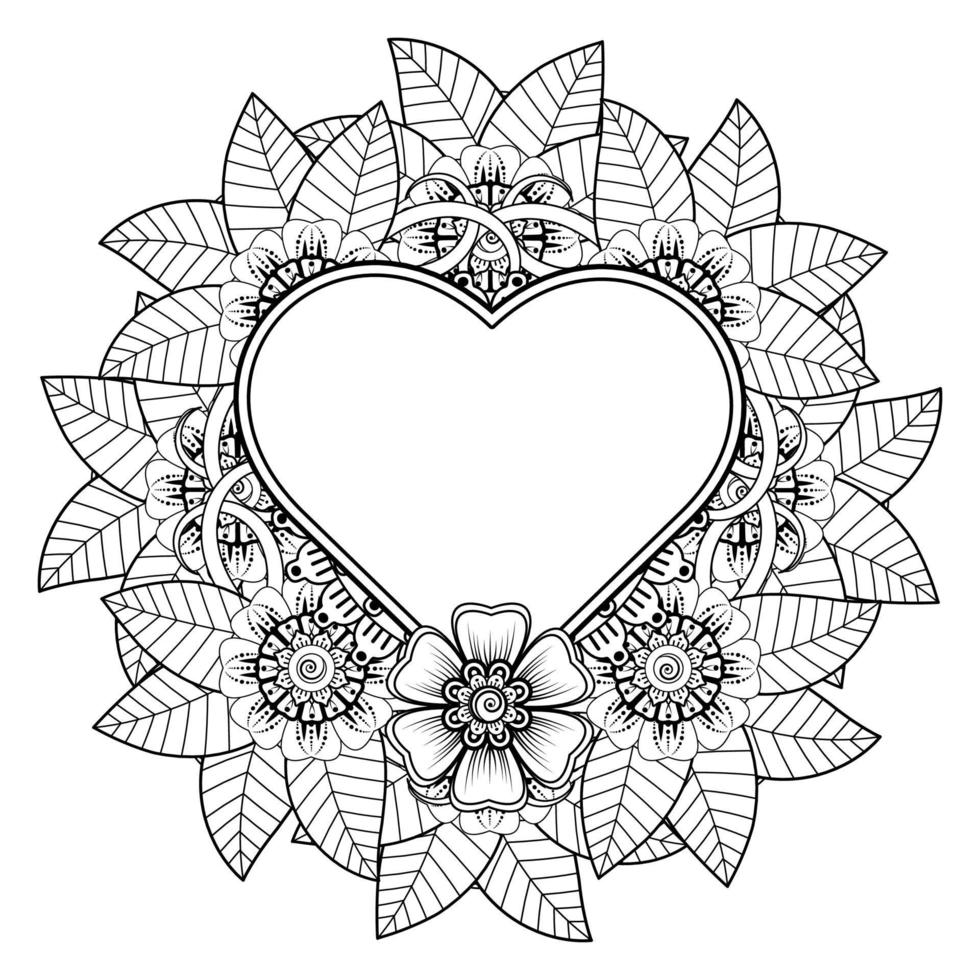 mehndi bloem met frame in de vorm van een hart. decoratie in etnische oosterse, doodle sieraad. vector