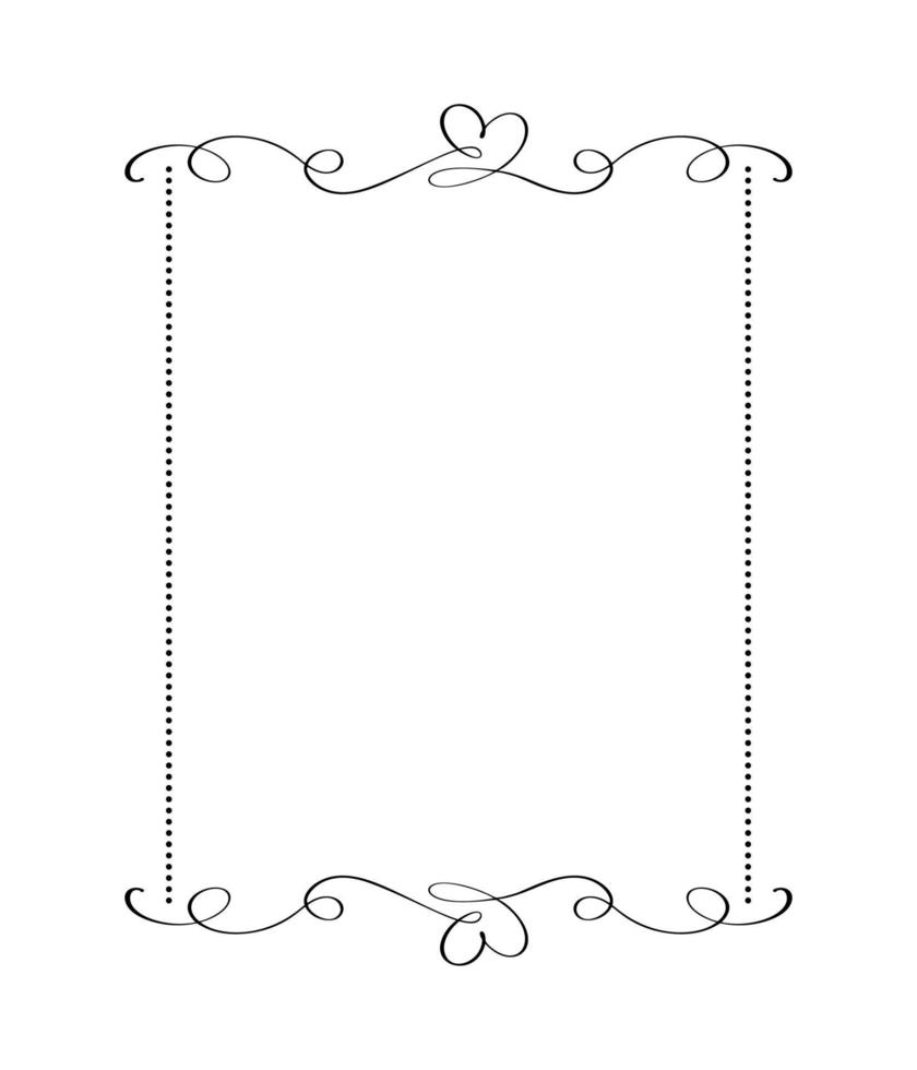 kalligrafie rechthoekig vector sier frame met hart. Valentijnsdag decoratief ornament voor decoratie, ontwerp van huwelijksuitnodiging, liefdes romantische wenskaart